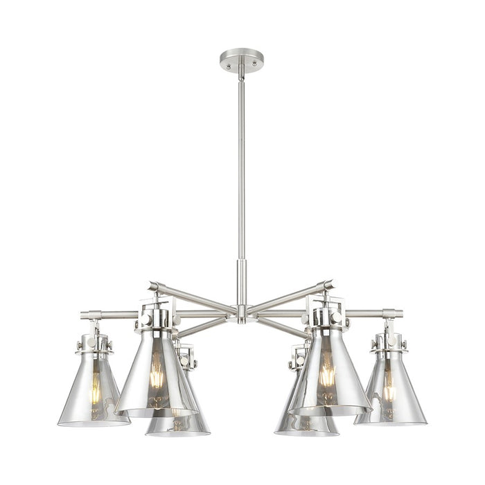 Innovations Newton Cone 6Lt 26" Stem Chandelier, SN/Smoke - 411-6CR-SN-G411-7SM