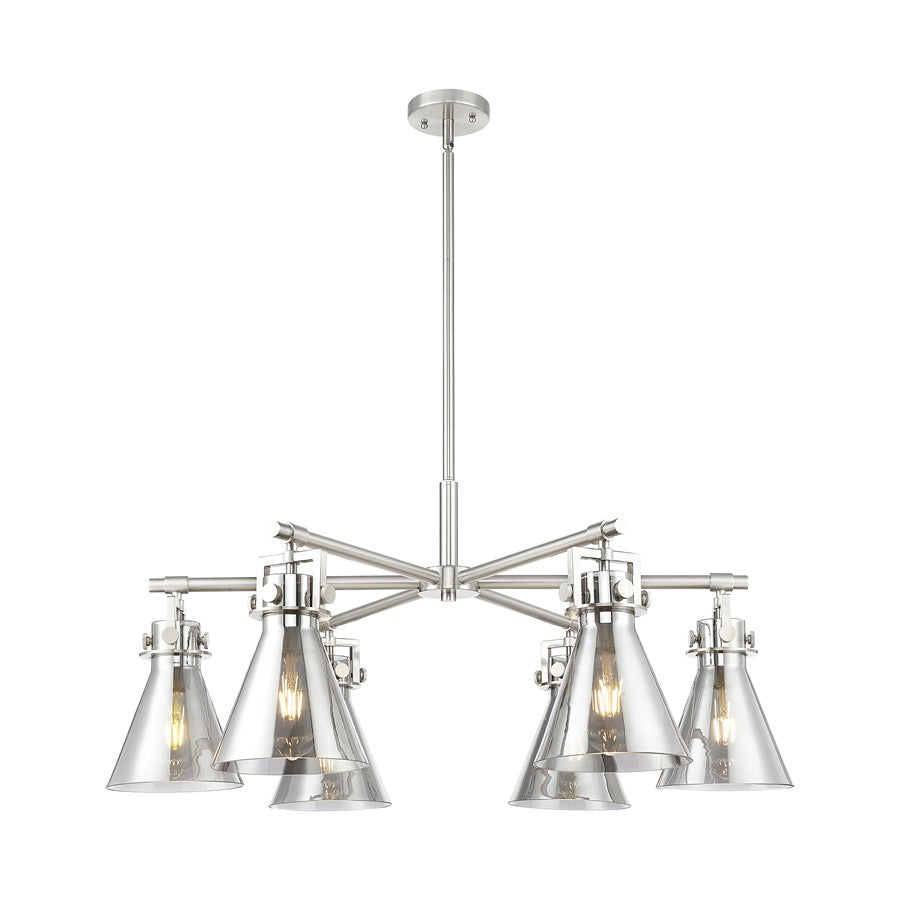 Innovations Newton Cone 6Lt 26" Stem Chandelier, SN/Smoke - 411-6CR-SN-G411-7SM