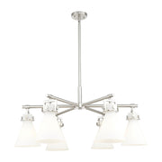 Innovations Newton Cone 6Lt 26" Stem Chandelier, SN/White - 411-6CR-SN-G411-7WH