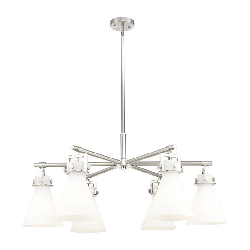 Innovations Newton Cone 6Lt 26" Stem Chandelier, SN/White - 411-6CR-SN-G411-7WH