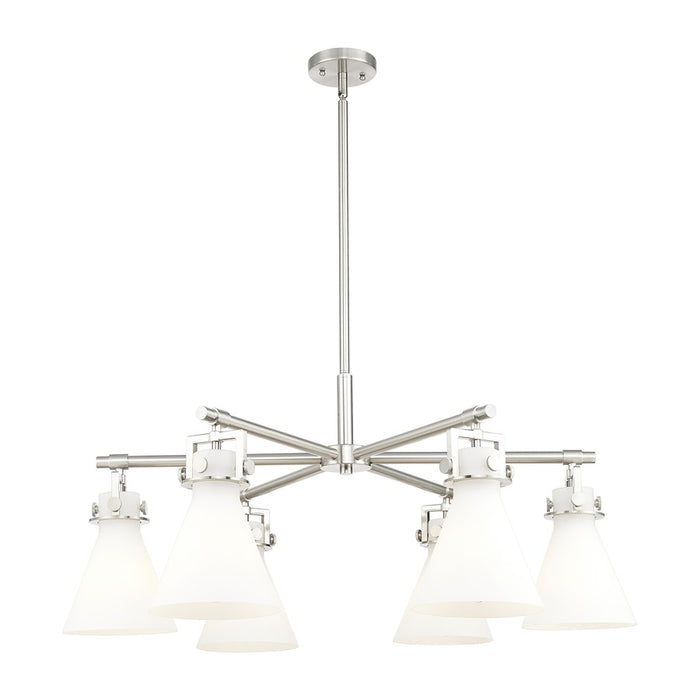 Innovations Newton Cone 6Lt 26" Stem Chandelier, SN/White - 411-6CR-SN-G411-7WH