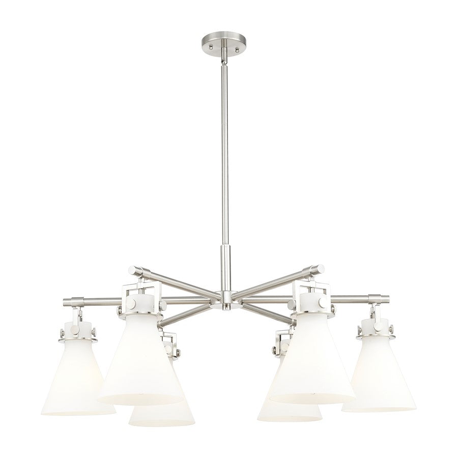 Innovations Newton Cone 6Lt 26" Stem Chandelier, SN/White - 411-6CR-SN-G411-7WH