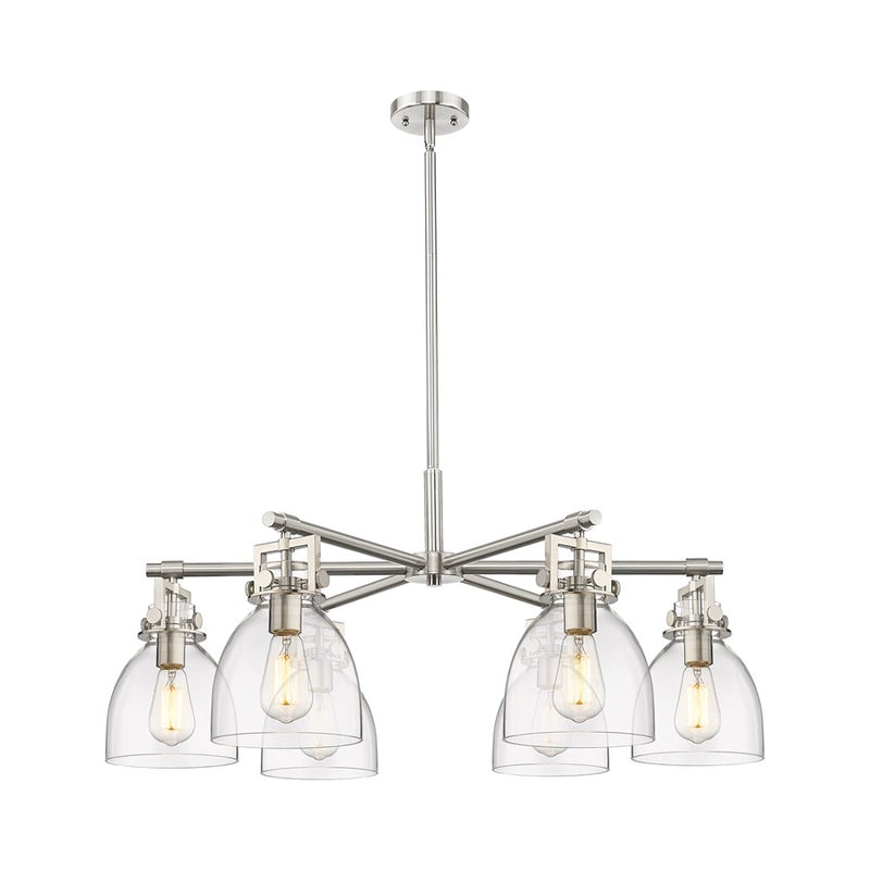 Innovations Newton Bell 6Lt 26" Stem Chandelier, SN/Clear - 411-6CR-SN-G412-7CL
