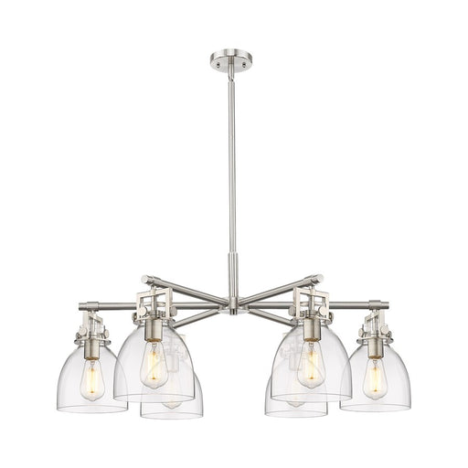 Innovations Newton Bell 6Lt 26" Stem Chandelier, SN/Clear - 411-6CR-SN-G412-7CL
