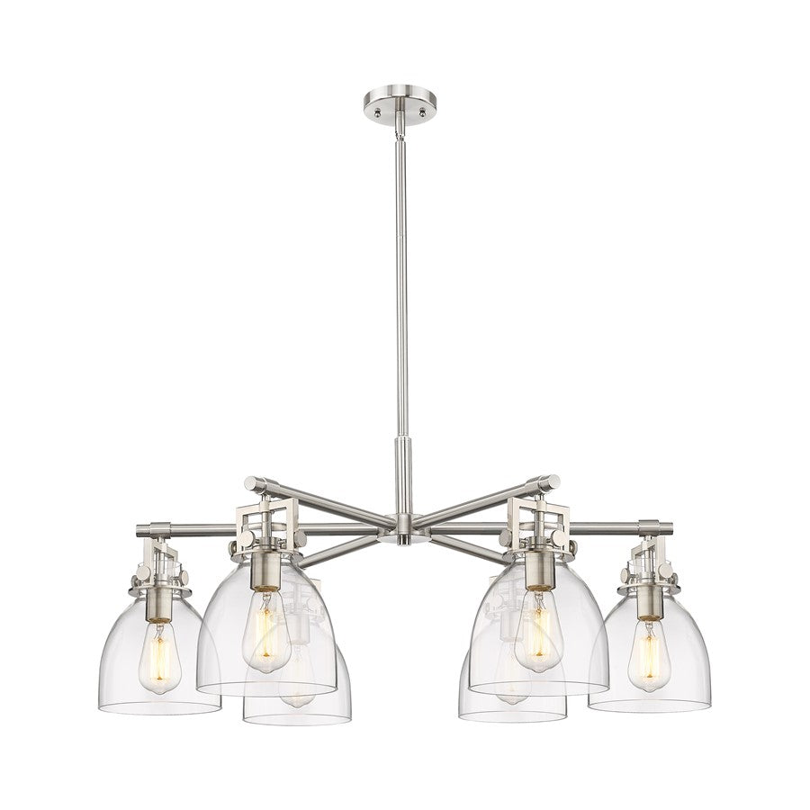 Innovations Newton Bell 6Lt 26" Stem Chandelier, SN/Clear - 411-6CR-SN-G412-7CL