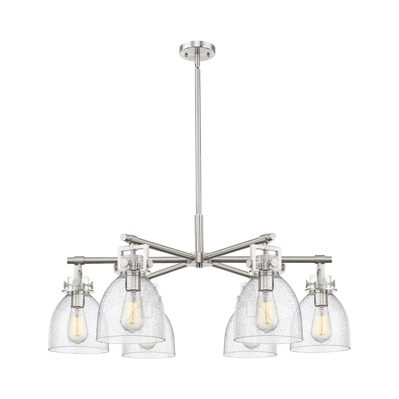 Innovations Newton Bell 6Lt 26" Stem Chandelier, SN/Seed - 411-6CR-SN-G412-7SDY