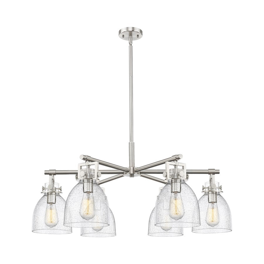 Innovations Newton Bell 6Lt 26" Stem Chandelier, SN/Seed - 411-6CR-SN-G412-7SDY