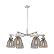 Innovations Newton Bell 6Lt 26" Stem Chandelier, SN/Smoke - 411-6CR-SN-G412-7SM