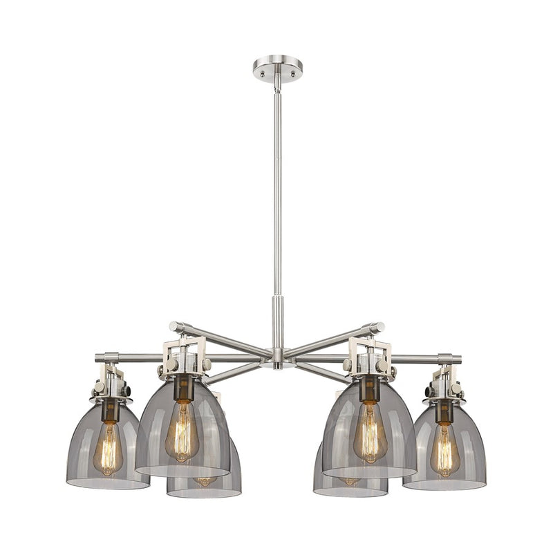 Innovations Newton Bell 6Lt 26" Stem Chandelier, SN/Smoke - 411-6CR-SN-G412-7SM