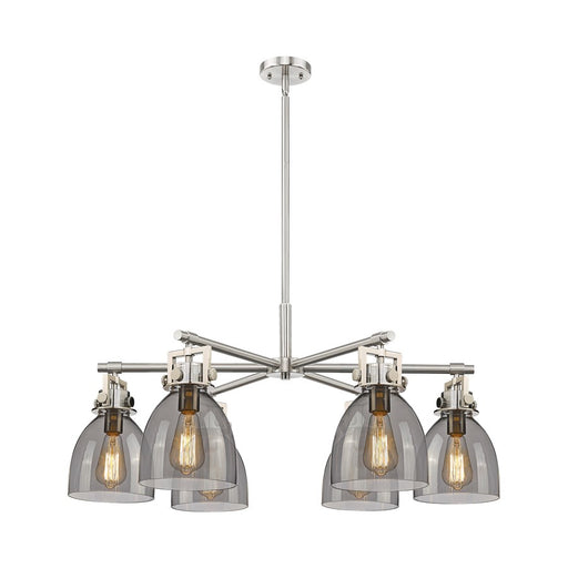 Innovations Newton Bell 6Lt 26" Stem Chandelier, SN/Smoke - 411-6CR-SN-G412-7SM