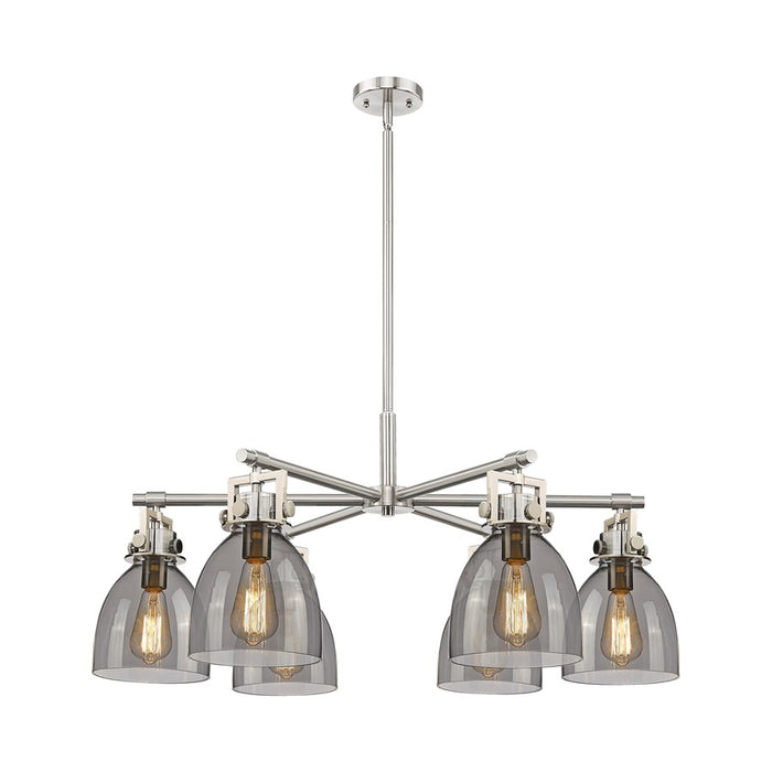 Innovations Newton Bell 6Lt 26" Stem Chandelier, SN/Smoke - 411-6CR-SN-G412-7SM