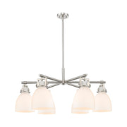 Innovations Newton Bell 6Lt 26" Stem Chandelier, SN/White - 411-6CR-SN-G412-7WH