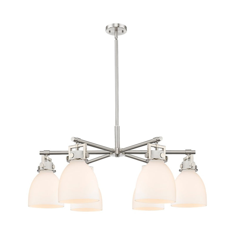 Innovations Newton Bell 6Lt 26" Stem Chandelier, SN/White - 411-6CR-SN-G412-7WH