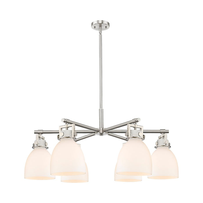 Innovations Newton Bell 6Lt 26" Stem Chandelier, SN/White - 411-6CR-SN-G412-7WH