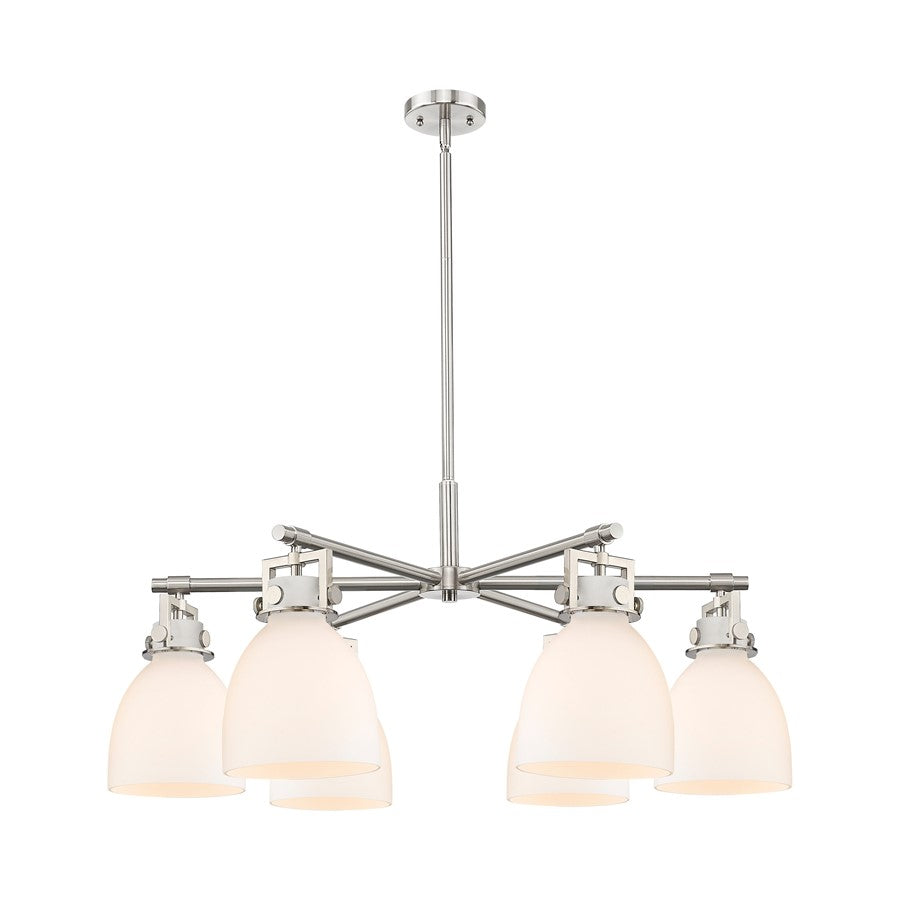 Innovations Newton Bell 6Lt 26" Stem Chandelier, SN/White - 411-6CR-SN-G412-7WH