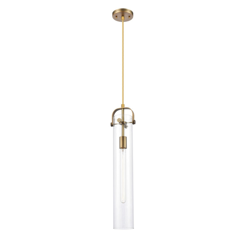 Innovations Pilaster 4.75in 1-Light Pendant | Industrial Brushed Brass and Clear Glass | Kitchen Island & Dining Room | Model 413-1PS-BB-G413-1S-4CL