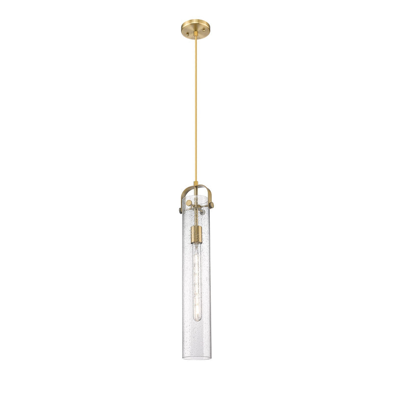 Innovations Pilaster 4.75in 1-Light Pendant | Industrial Brushed Brass and Seedy Glass | Kitchen Island & Dining Room | Model 413-1PS-BB-G413-1S-4SDY