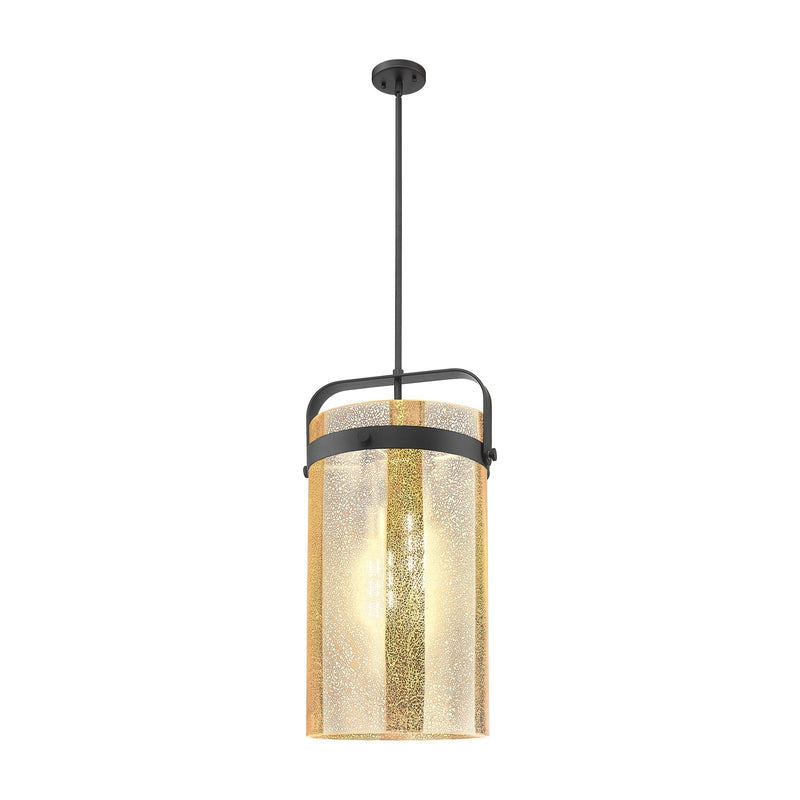 Innovations Pilaster 12in 4-Light Pendant | Industrial Matte Black and Mercury Glass | Kitchen Island & Dining Room | Model 413-4SL-BK-G413-4S-12ME