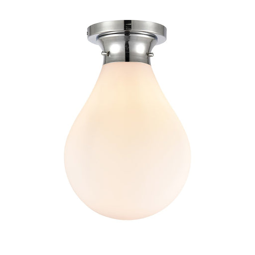 Innovations Genesis 14.75in 1-Light LED Flush Mount | Contemporary Polished Chrome and White Glass | Bathroom & Hallway | Model 414-1F-PC-10W-LED