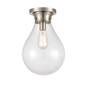 Innovations Genesis 10in 1-Light Flush Mount | Contemporary Satin Nickel and Clear Glass | Bedroom & Hallway | Model 414-1F-SN-10CL-LED