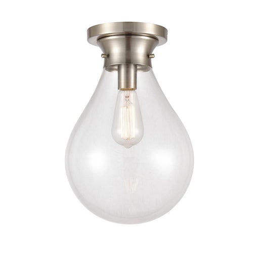 Innovations Genesis 10in 1-Light Flush Mount | Contemporary Satin Nickel and Clear Glass | Bedroom & Hallway | Model 414-1F-SN-10CL-LED