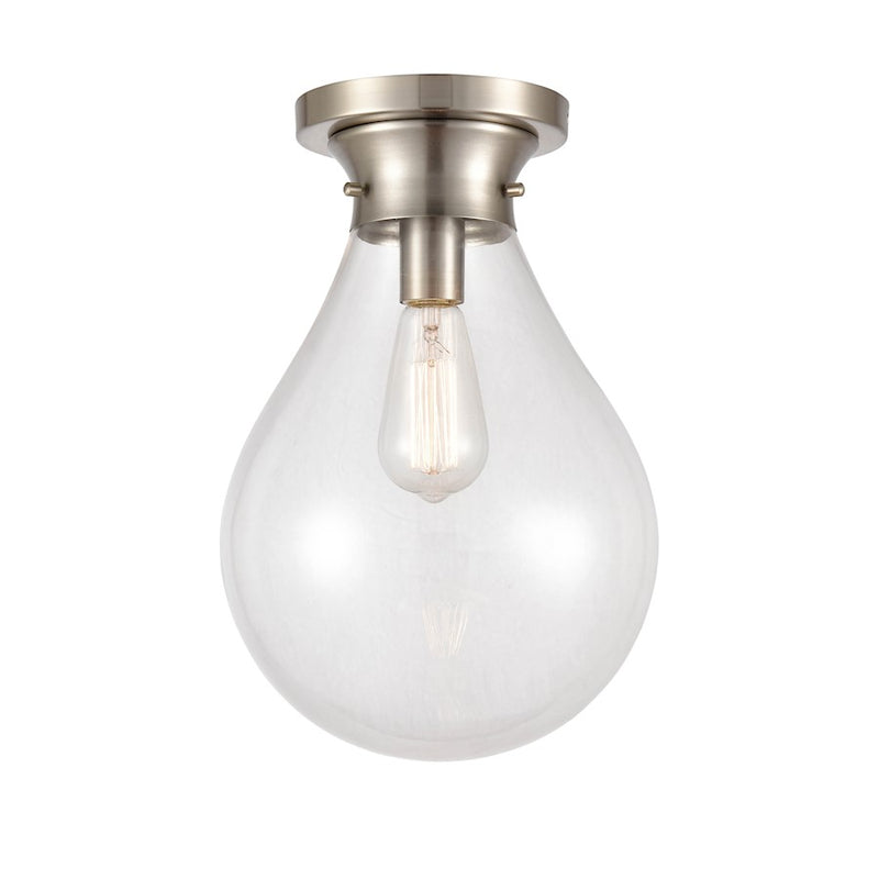 Innovations Genesis 10in 1-Light Flush Mount | Contemporary Satin Nickel and Clear Glass | Bedroom & Hallway | Model 414-1F-SN-10CL-LED