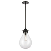 Innovations Lighting Genesis 10in 1-Light Mini Pendant | Contemporary Matte Black Steel and Clear Glass | Kitchen Island & | Model 414-1S-BK-10CL-LED