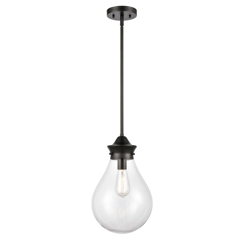 Innovations Lighting Genesis 10in 1-Light Mini Pendant | Contemporary Matte Black Steel and Clear Glass | Kitchen Island & | Model 414-1S-BK-10CL-LED