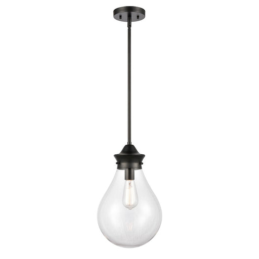 Innovations Lighting Genesis 10in 1-Light Mini Pendant | Contemporary Matte Black Steel and Clear Glass | Kitchen Island & | Model 414-1S-BK-10CL-LED