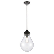 Innovations Genesis 16in 1-Light Mini Pendant | Contemporary Matte Black Steel and Amber Seedy Glass | Kitchen Island & Dining | Model 414-1S-BK-10SDY