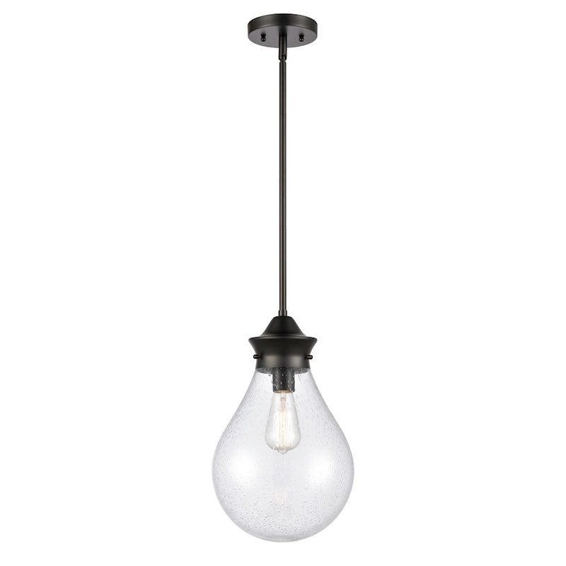Innovations Genesis 16in 1-Light Mini Pendant | Contemporary Matte Black Steel and Amber Seedy Glass | Kitchen Island & Dining | Model 414-1S-BK-10SDY