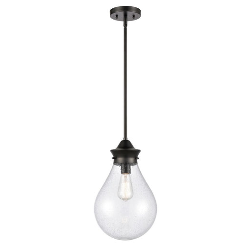Innovations Genesis 16in 1-Light Mini Pendant | Contemporary Matte Black Steel and Amber Seedy Glass | Kitchen Island & Dining | Model 414-1S-BK-10SDY