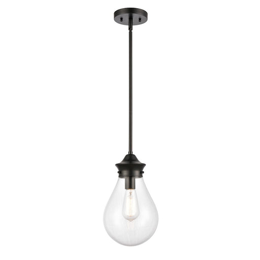 Innovations Genesis 8in 1-Light Mini Pendant | Contemporary Matte Black Steel and Clear Glass | Kitchen Island & Dining Room | Model 414-1S-BK-8CL-LED