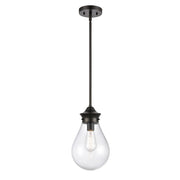 Innovations Genesis 13in 1-Light Mini Pendant | Contemporary Matte Black Steel and Seedy Glass | Kitchen Island & Dining Room | Model 414-1S-BK-8SDY