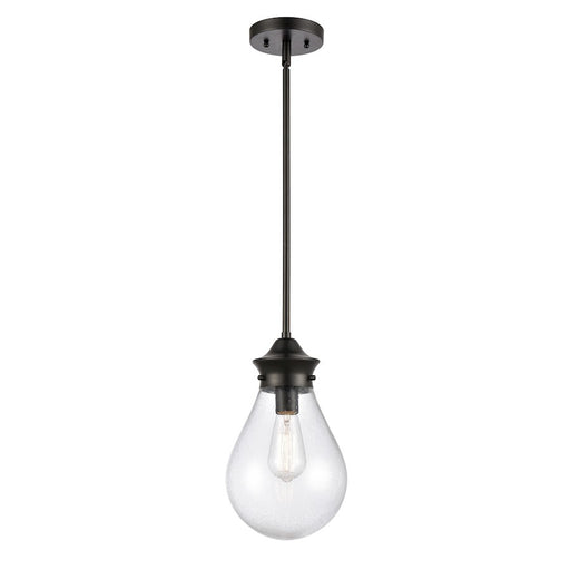 Innovations Genesis 13in 1-Light Mini Pendant | Contemporary Matte Black Steel and Seedy Glass | Kitchen Island & Dining Room | Model 414-1S-BK-8SDY