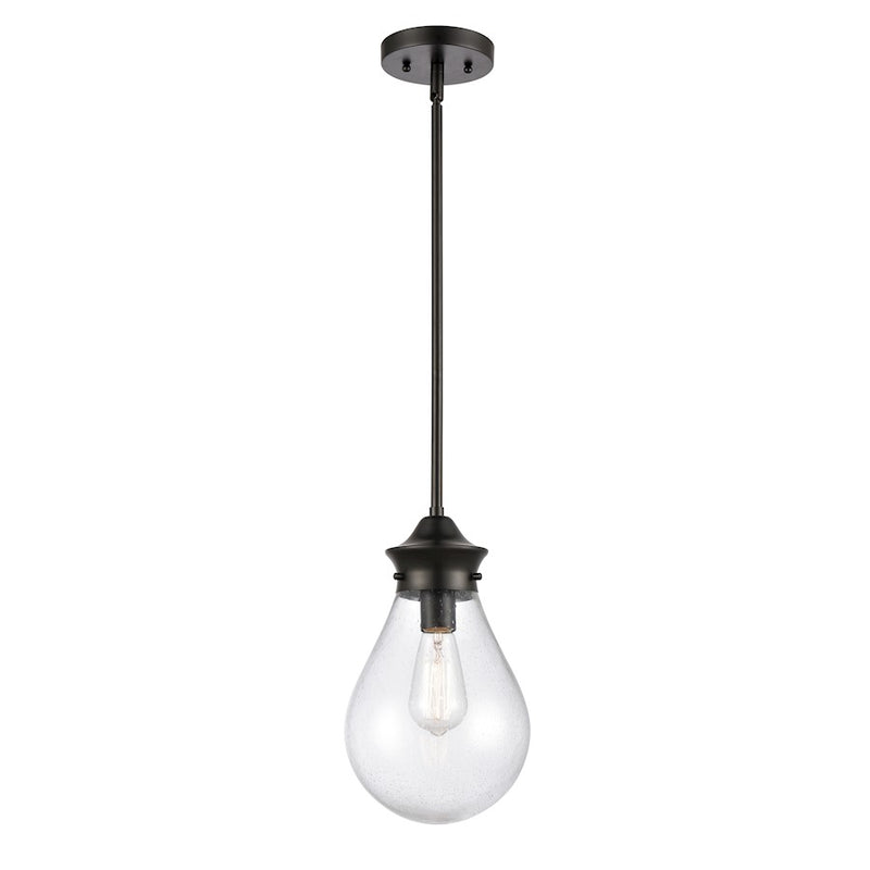 Innovations Genesis 13in 1-Light Mini Pendant | Contemporary Matte Black Steel and Seedy Glass | Kitchen Island & Dining Room | Model 414-1S-BK-8SDY-LED