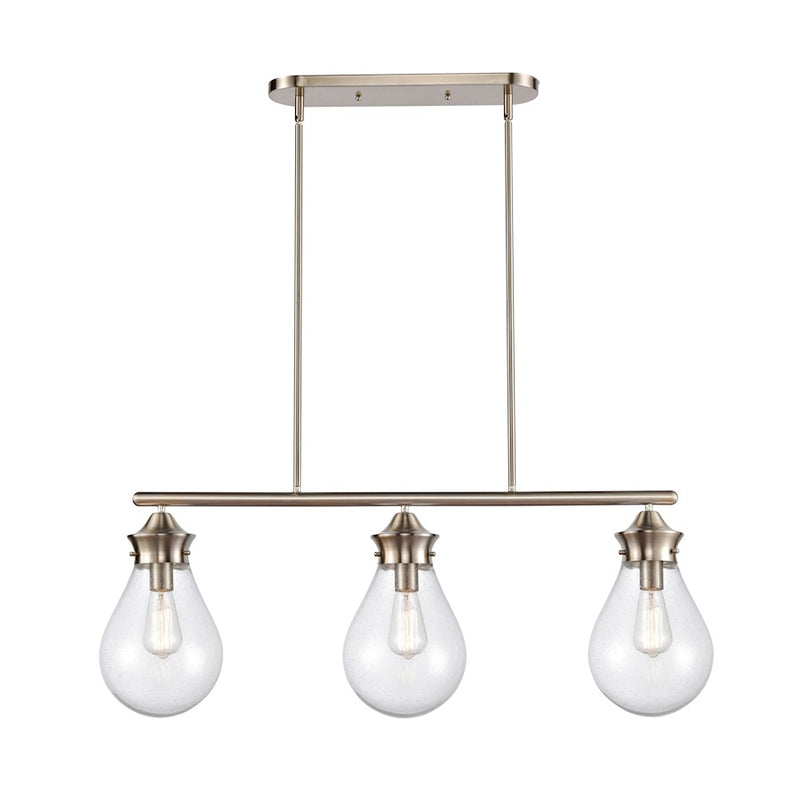 Innovations Genesis 39in 3-Light LED Island | Contemporary Satin Nickel Steel and Seedy Glass | Kitchen Island & Dining Room | Model 414-3I-SN-8SDY-LED