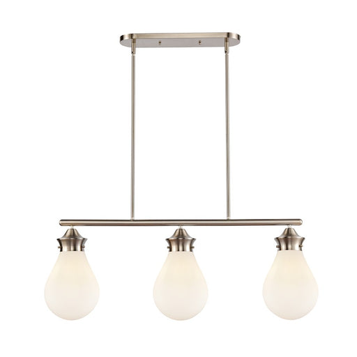 Innovations Genesis 39in 3-Light LED Island | Contemporary Satin Nickel Steel and White Glass | Kitchen Island & Dining Room | Model 414-3I-SN-8W-LED