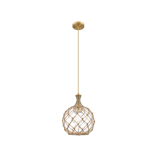Innovations Astor 10in 1-Light Mini Pendant | Brushed Brass and Clear Glass with Brown Rope | Kitchen Island & Dining | Model 415-1P-BB-G122-10RB