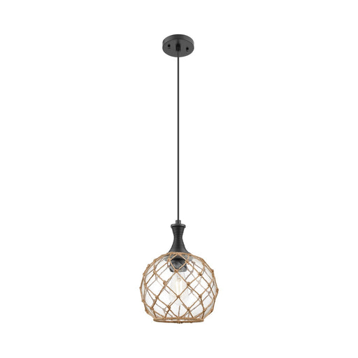 Innovations Astor 10in 1-Light Mini Pendant | Matte Black and Clear Glass with Brown Rope | Kitchen Island & Dining Room | Model 415-1P-BK-G122-10RB