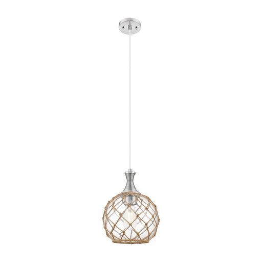 Innovations Astor 10in 1-Light Mini Pendant | Brushed Satin Nickel and Clear Glass Brown Rope | Kitchen Island & Dining | Model 415-1P-SN-G122-10RB