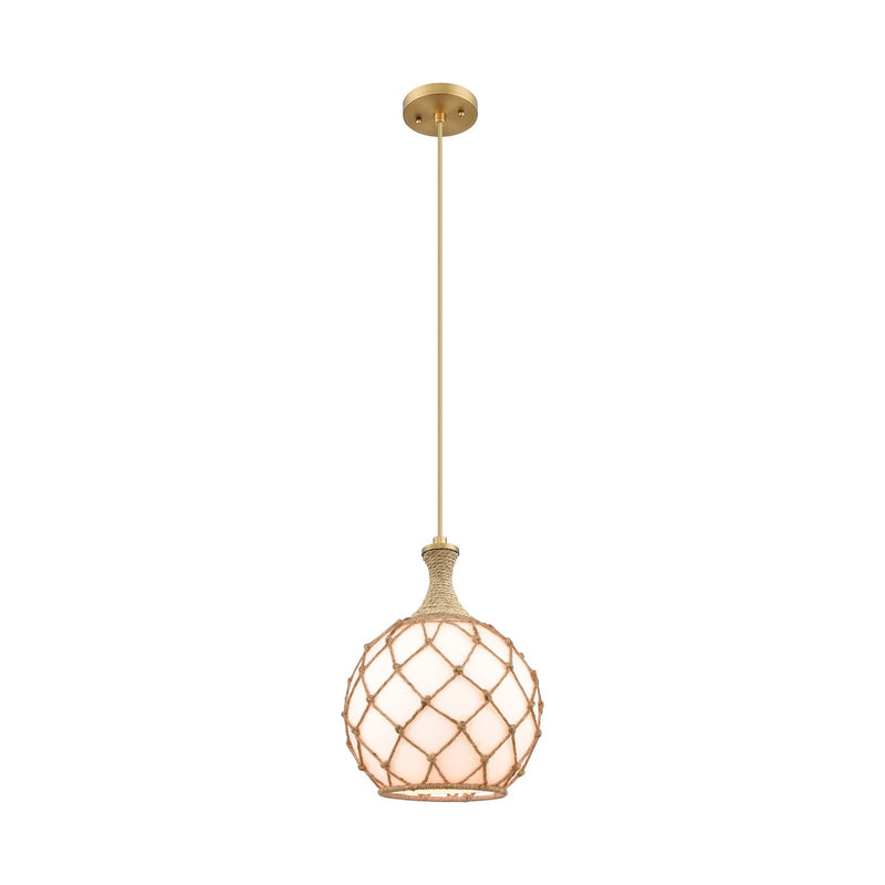 Innovations Astor 10in 1-Light Mini Pendant | Brushed Brass and Matte White Glass with Brown Rope | Kitchen Island | Model 415-1PR-BB-G121-10RB