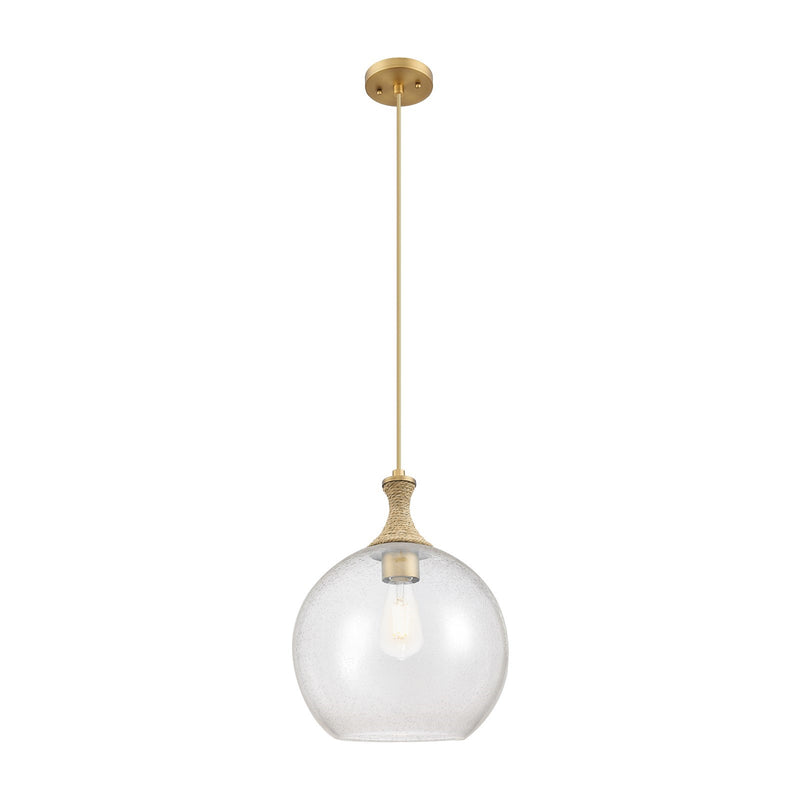 Innovations Astor 12in 1-Light Mini Pendant | Industrial Brushed Brass and Seedy Glass | Kitchen Island & Dining Room | Model 415-1PR-BB-G124-12