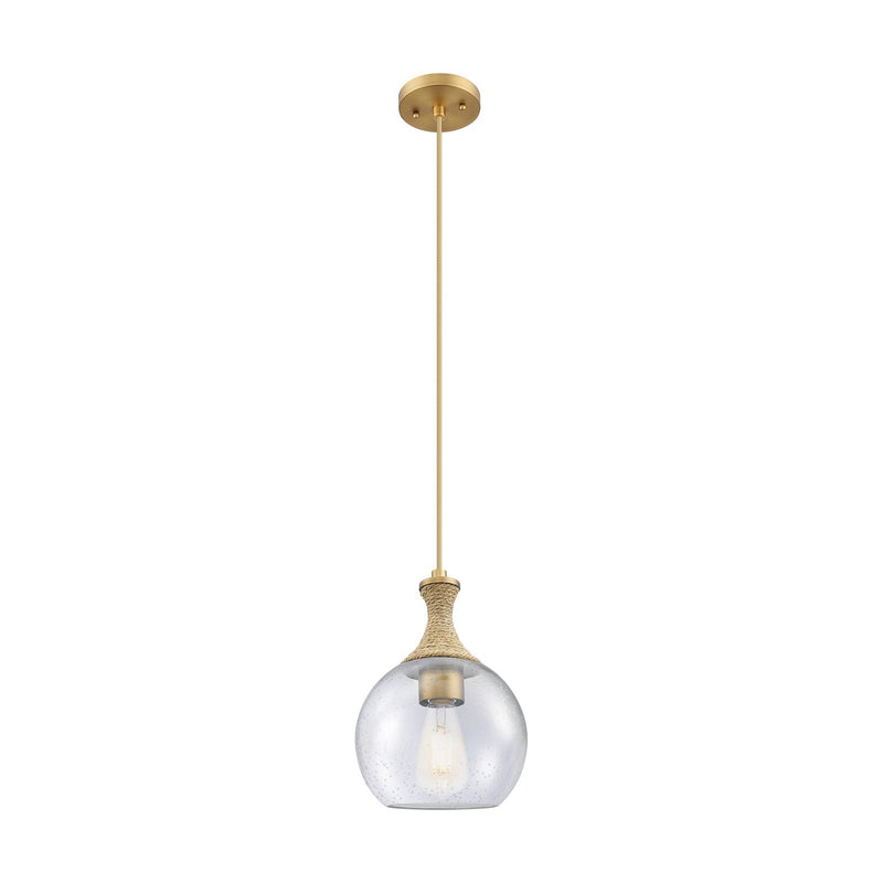 Innovations Astor 8in 1-Light Mini Pendant | Industrial Brushed Brass and Seedy Glass | Kitchen Island & Dining Room | Model 415-1PR-BB-G124-8