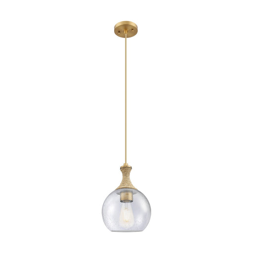 Innovations Astor 8in 1-Light Mini Pendant | Industrial Brushed Brass and Seedy Glass | Kitchen Island & Dining Room | Model 415-1PR-BB-G124-8