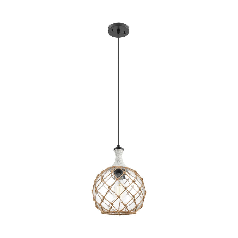 Innovations Astor 10in 1-Light Mini Pendant | Matte Black and Clear Glass with Brown Rope | Kitchen Island & Dining Room | Model 415-1PR-BK-G122-10RB