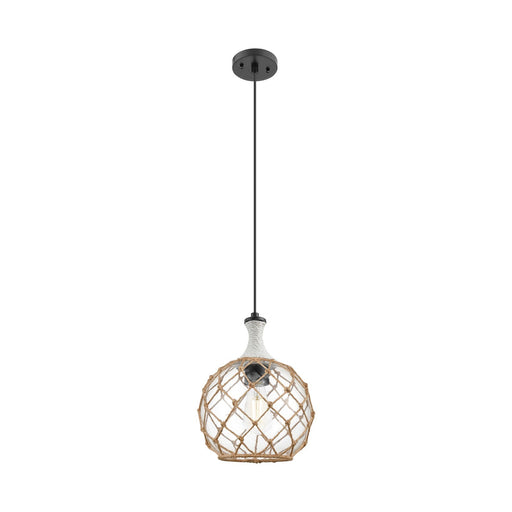 Innovations Astor 10in 1-Light Mini Pendant | Matte Black and Clear Glass with Brown Rope | Kitchen Island & Dining Room | Model 415-1PR-BK-G122-10RB