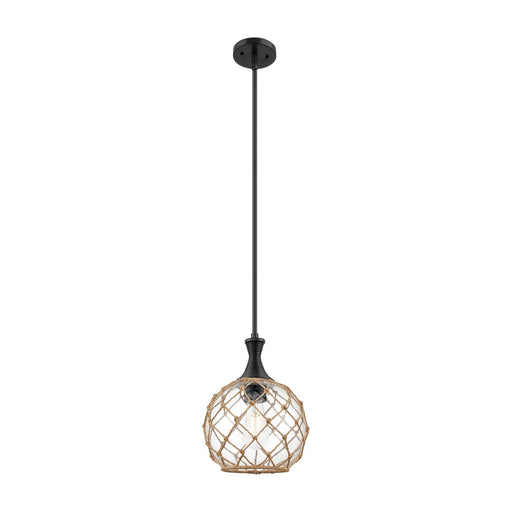 Innovations Astor 10in 1-Light Stem Hung Mini Pendant | Matte Black and Clear Glass Brown Rope | Kitchen Island & Dining | Model 415-1S-BK-G122-10RB