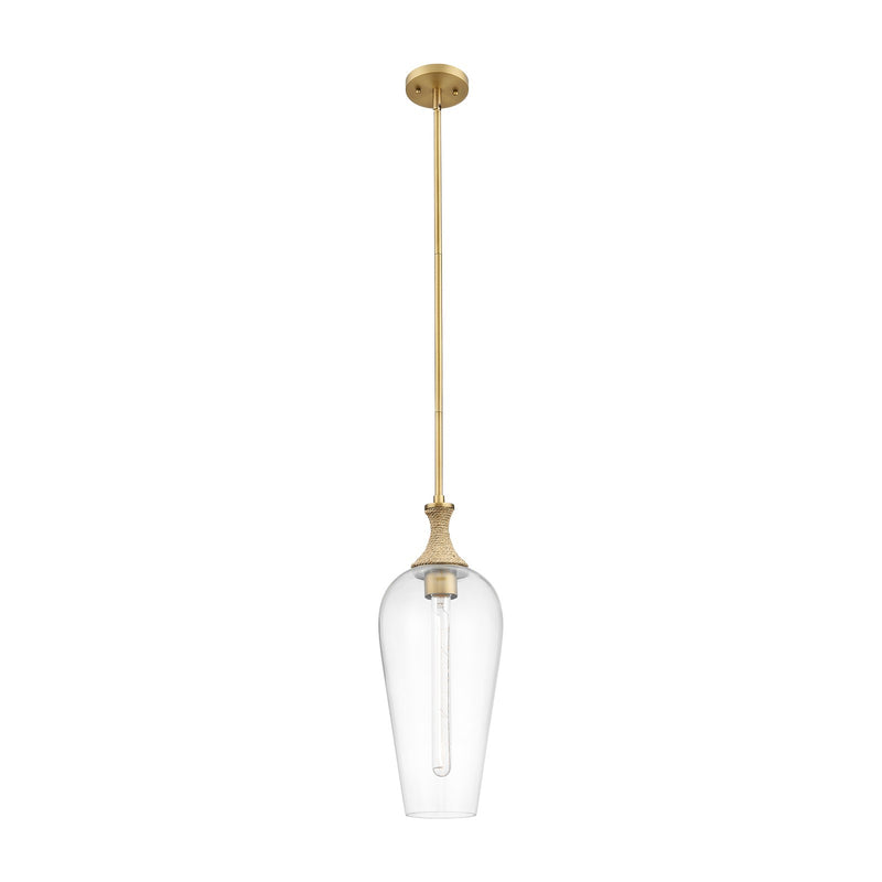 Innovations Chelsea 10in 1-Light Mini Pendant | Industrial Brushed Brass and Matte White Glass | Kitchen Island & Dining | Model 415-1SR-BB-G456-8CL
