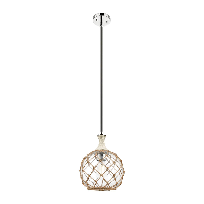 Innovations Astor 10in 1-Light Mini Pendant | Polished Nickel and Clear Glass with Brown Rope | Kitchen Island & Dining | Model 415-1SR-PN-G122-10RB